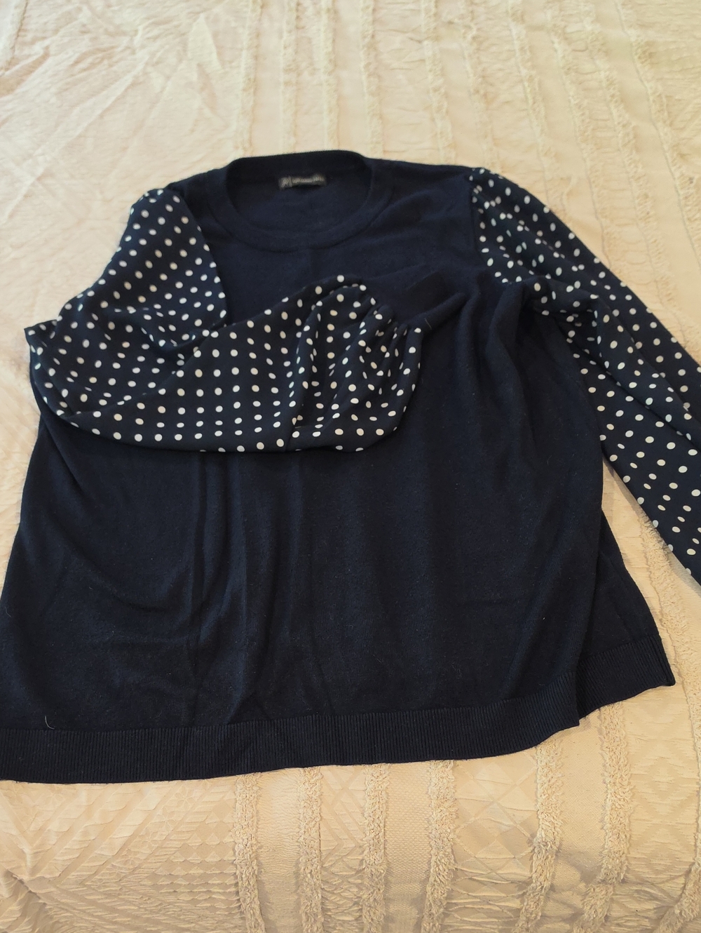 Polka Dot Sleeve Navy Women’s Sweater